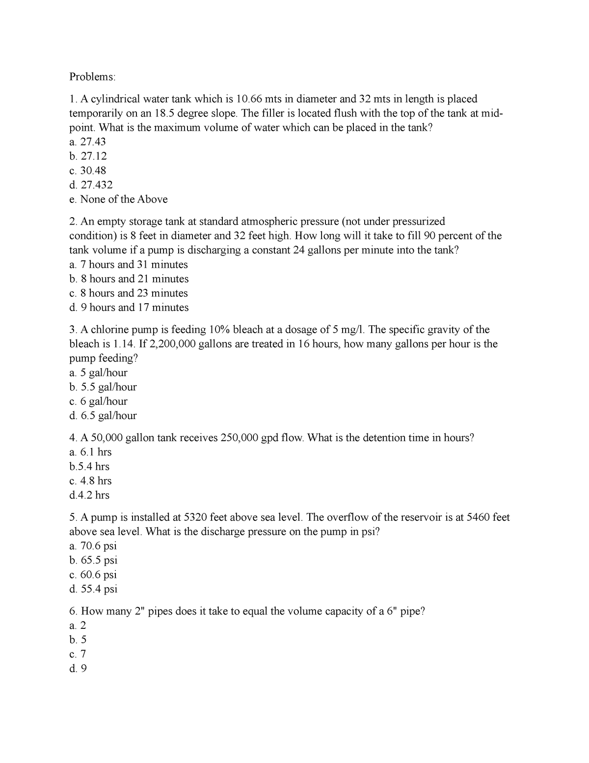 Review problems - Problems: A cylindrical water tank which is 10 mts in ...