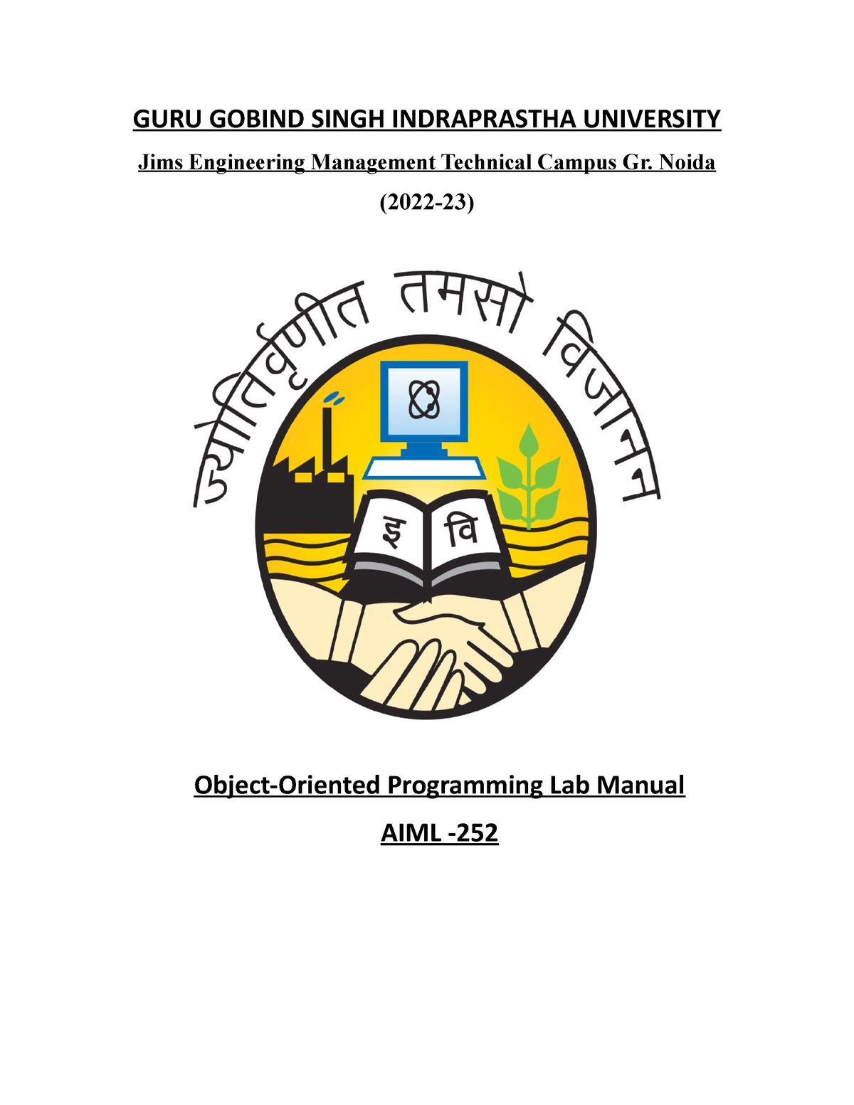 OOPs Manual - GURU GOBIND SINGH INDRAPRASTHA UNIVERSITY Jims ...