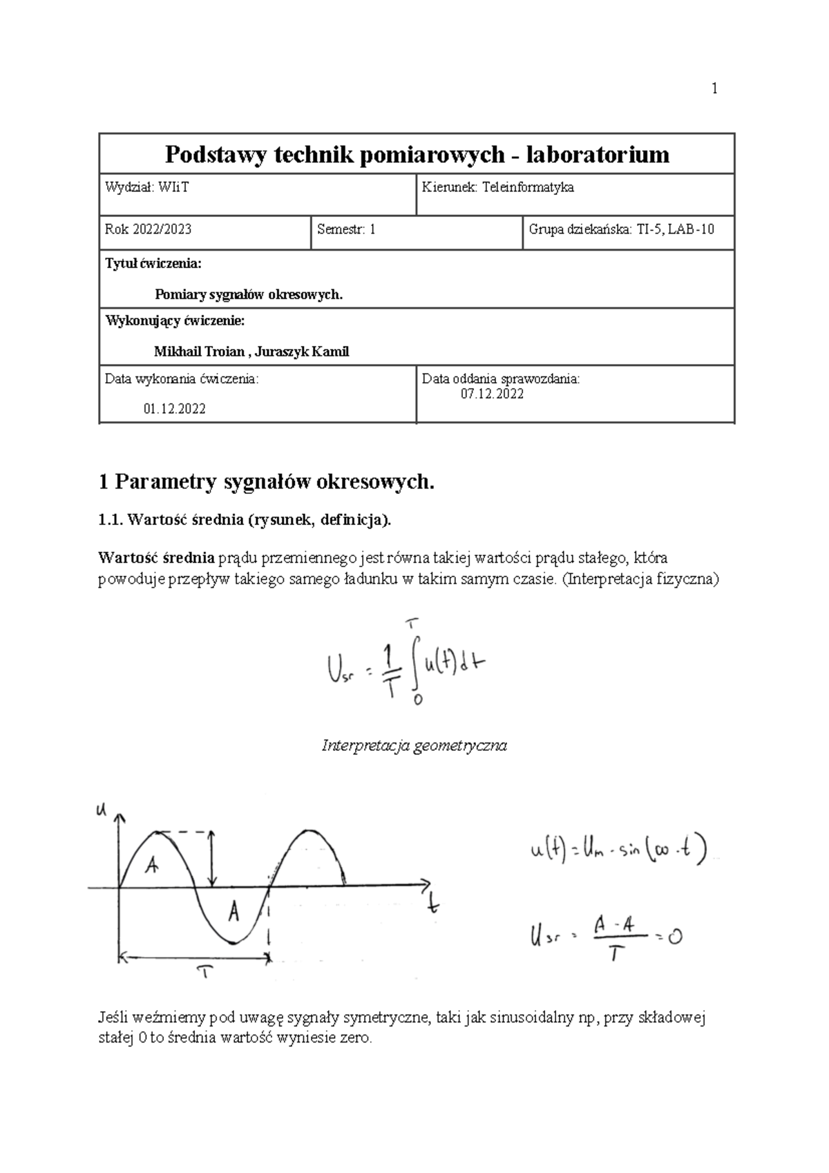 Sprawozdanie Podstawy Metrolog Parametry Sygna W Okresowych