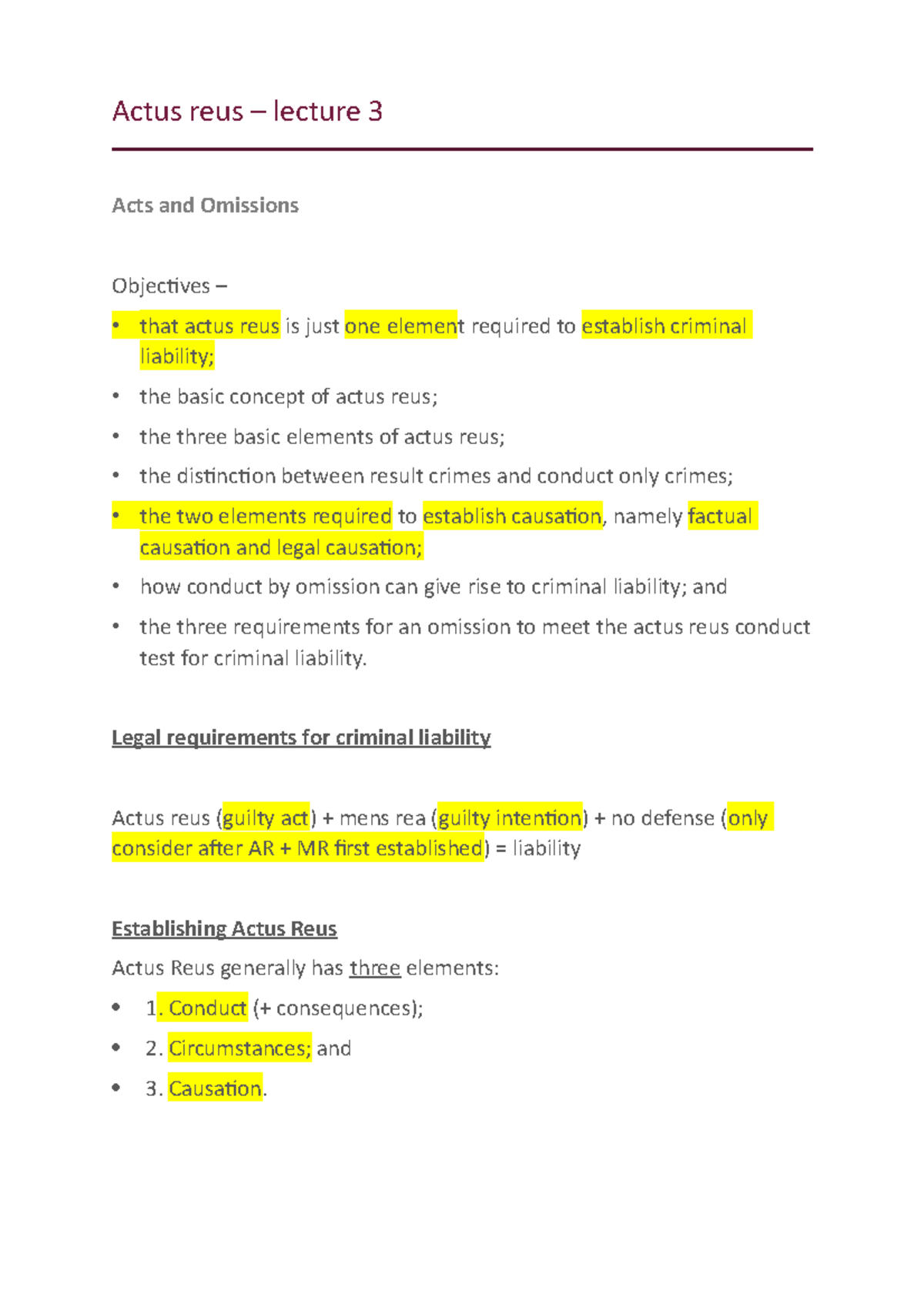 Actus Reus 1 - LAW135 Criminal Law And Justice (AUTUMN 2021~22) - Actus ...