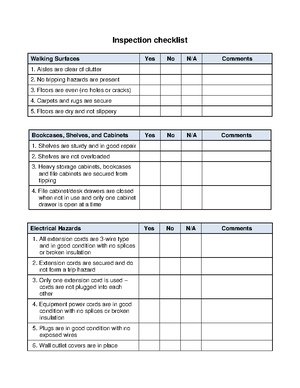 Exercise No-3 Checklist - Inspection checklist Walking Surfaces Yes No ...