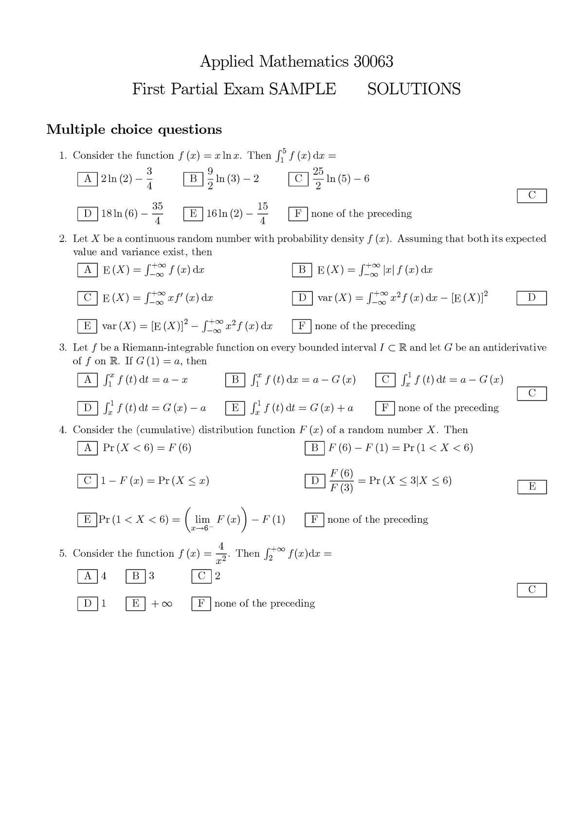 Mock Exam 1 Solutions Bocconi Studocu