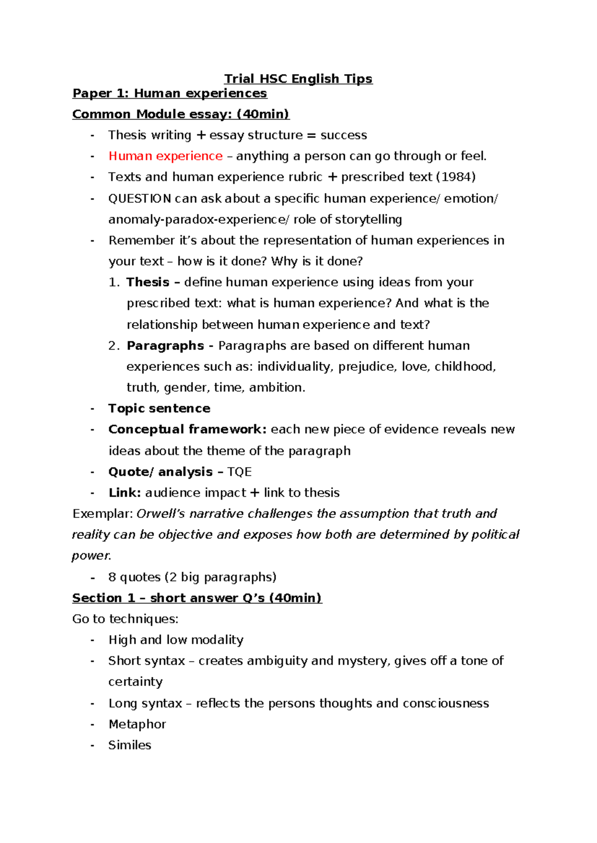 Trial HSC English Tips - tips for all mods - Trial HSC English Tips ...