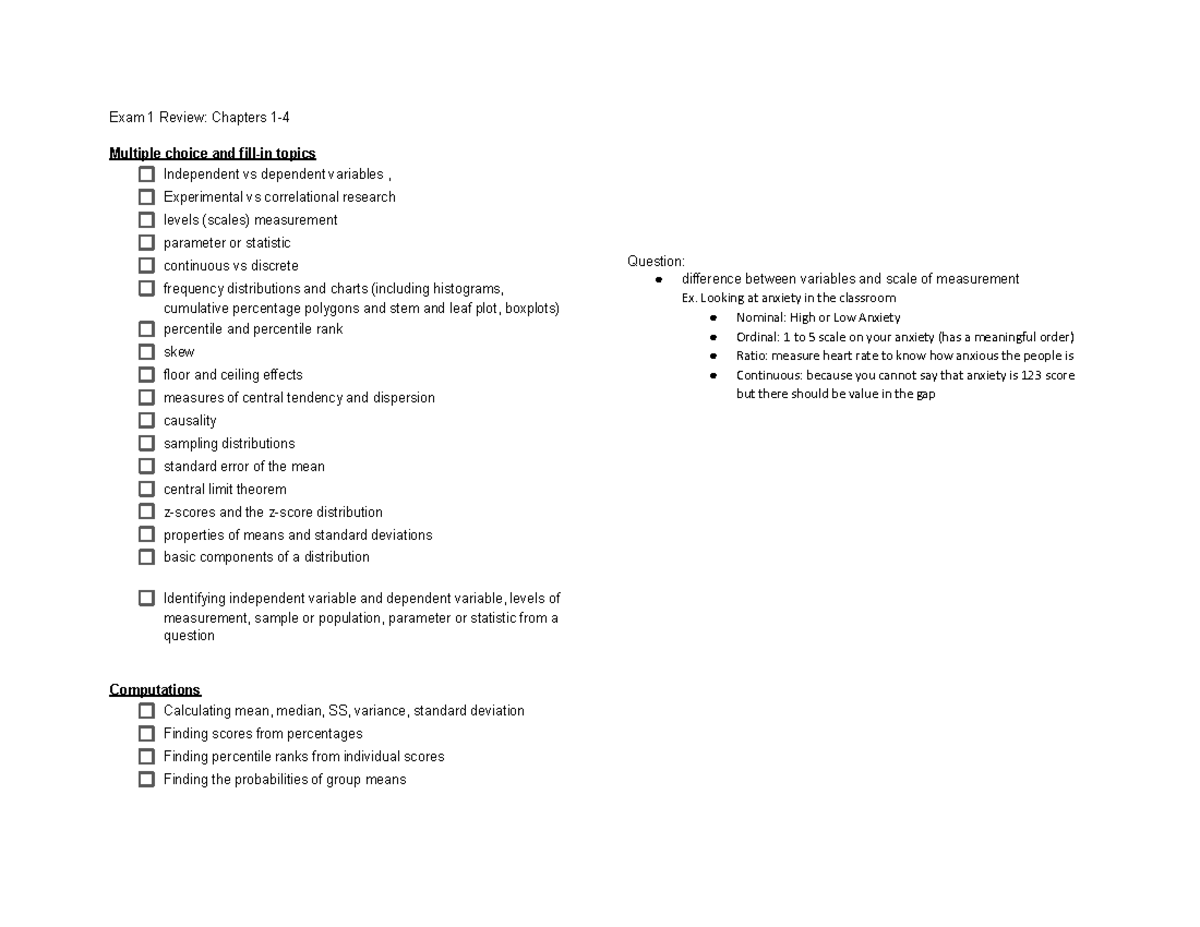 STAT PSY Review Sheet for Exam I - Google Docs - Exam 1 Review ...