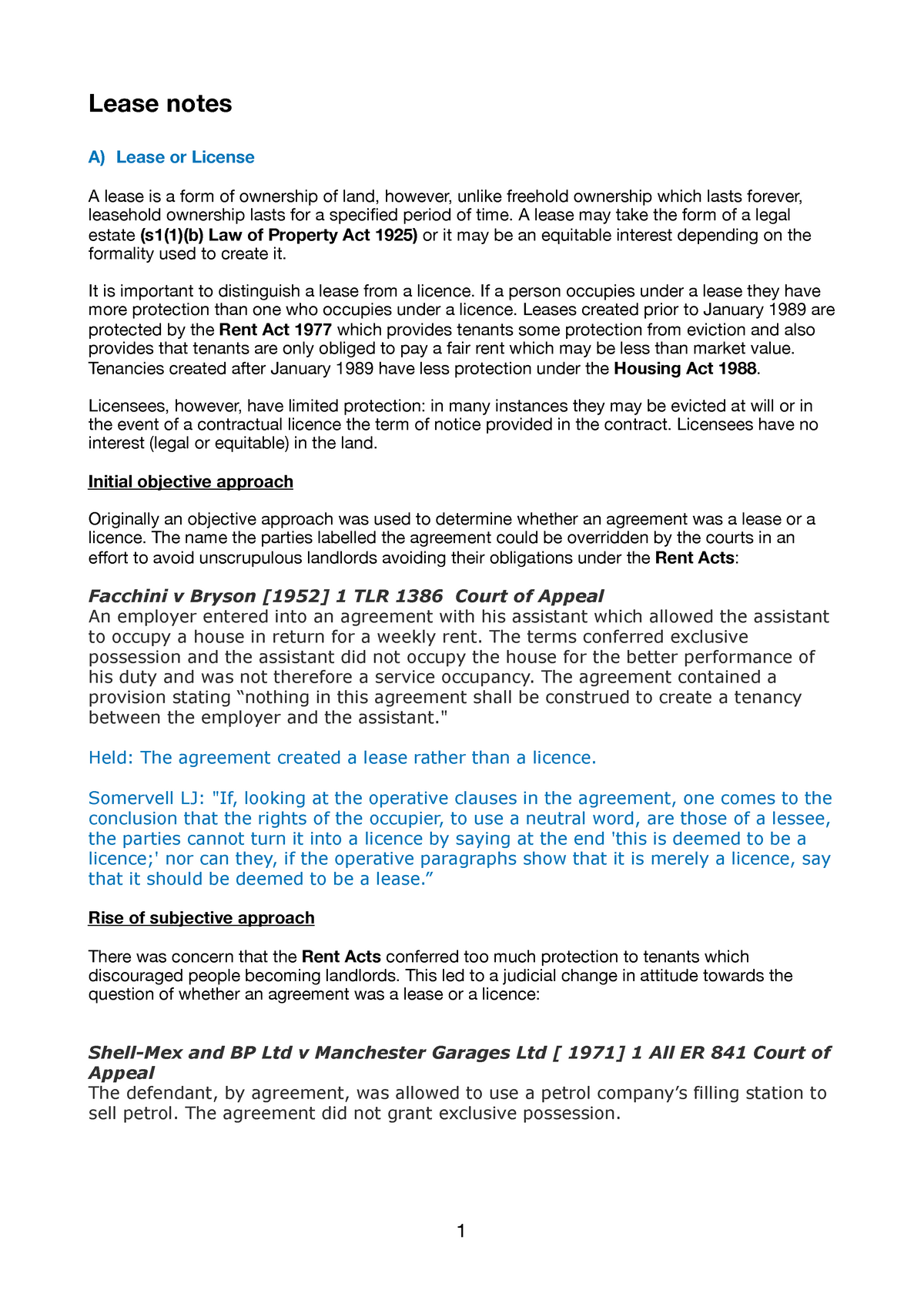 E law - Lecture - Lease notes A) Lease or License A lease is a form of ...