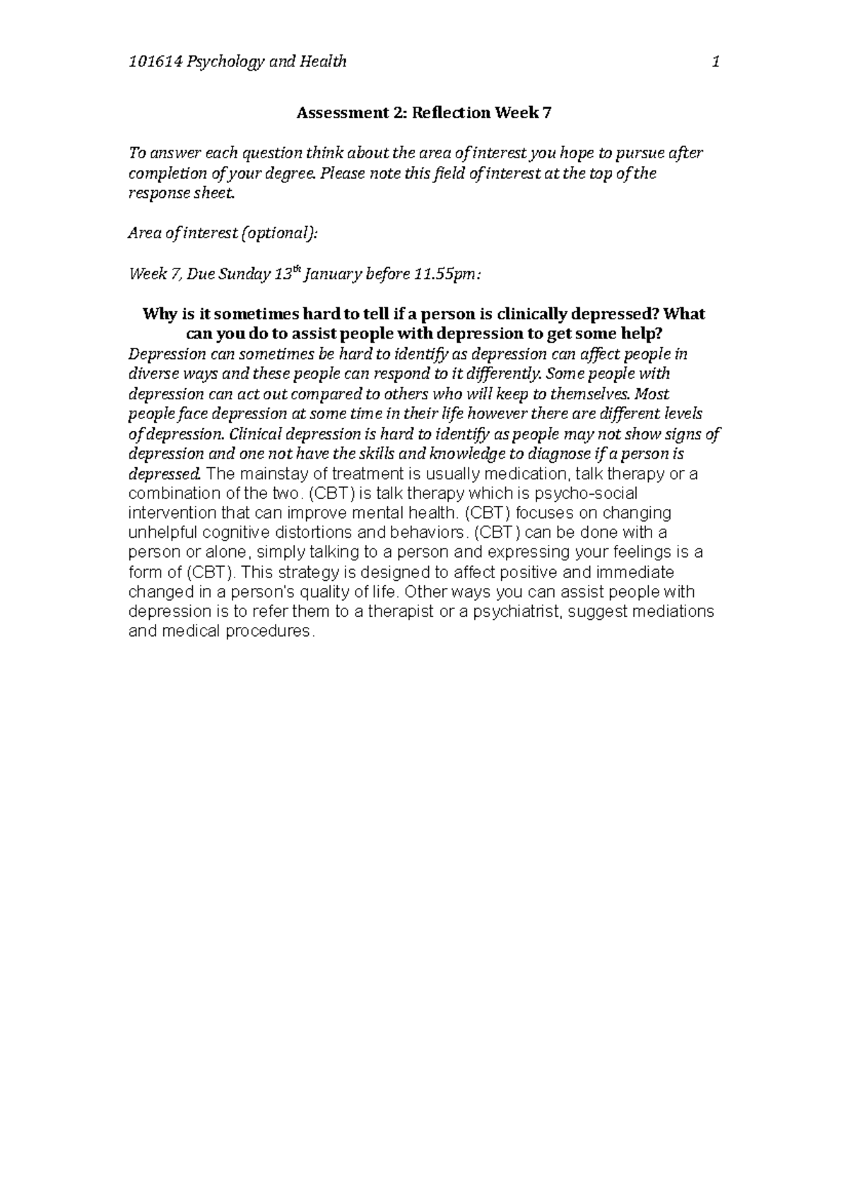 Health and Psychology Reflective journal 1 101614 Psychology and