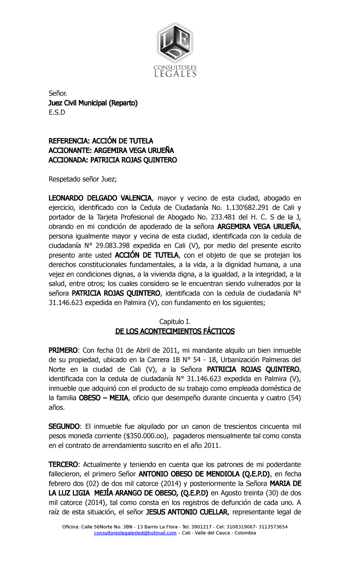 Tutela Argemira - Señor. Juez Civil Municipal (Reparto) E.S REFERENCIA ...