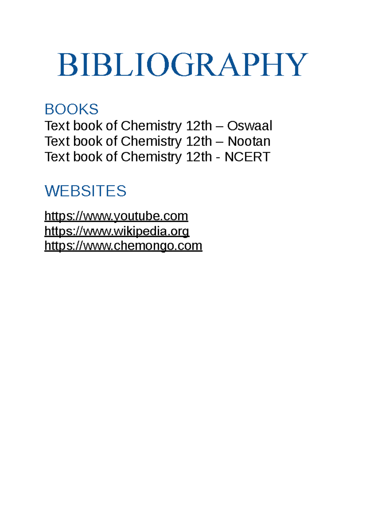 how to write bibliography for chemistry project