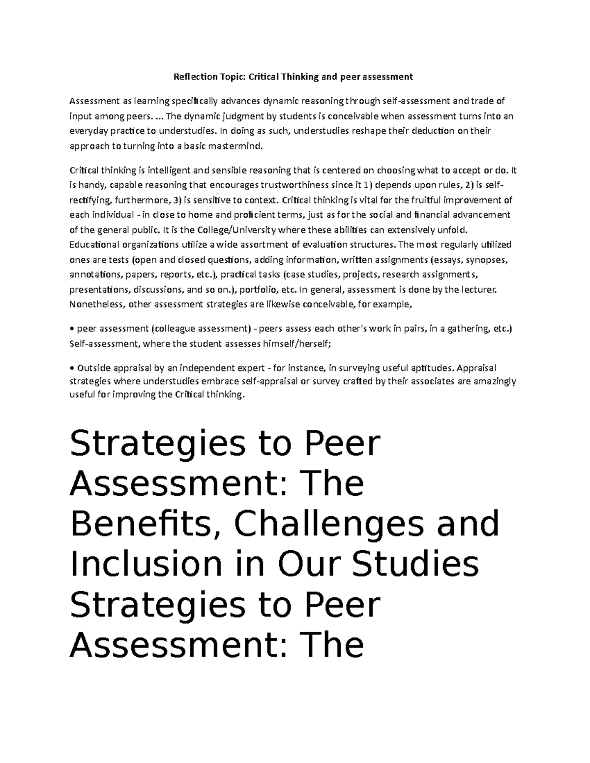 UNIT4 Learning journal - Reflection Topic: Critical Thinking and peer ...