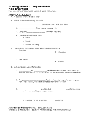 Practice Worksheet Number One / Six. - Review Sheet for AP Biology ...