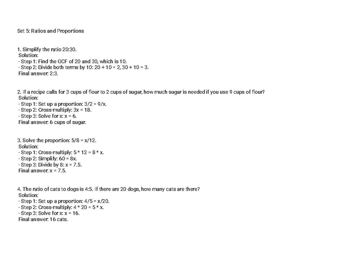 Math next test 2024 (10) - Set 5: Ratios and Proportions Simplify the ...