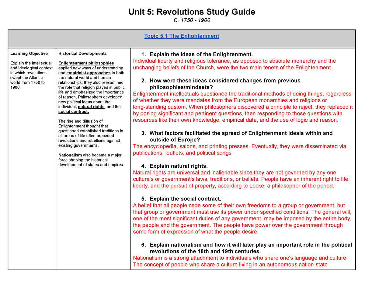 Copy of AP World History Unit 5 Study Guide Unit 5 Revolutions Study