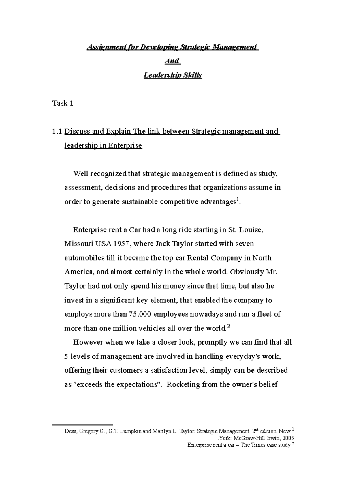 Assignment for Leadership and Strategic - Assignment for Developing ...