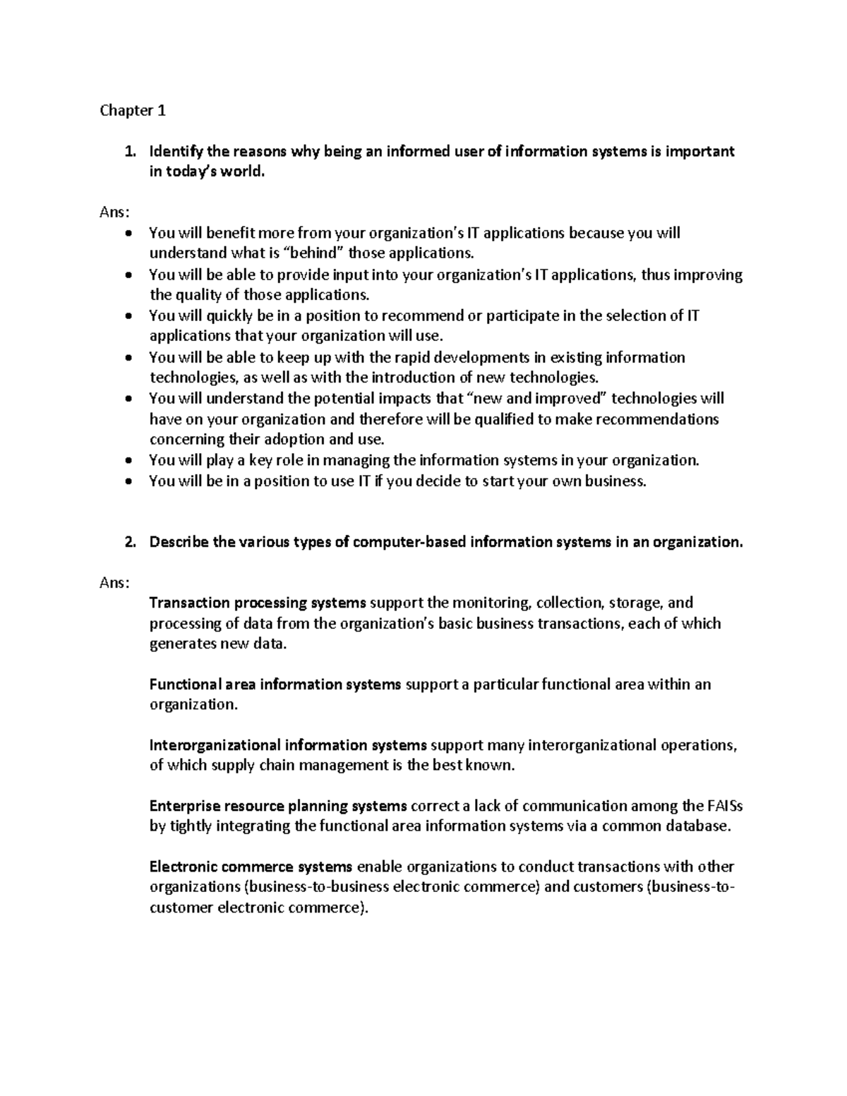 Chapter 1 Exam Notes - Summary Business information technology ...