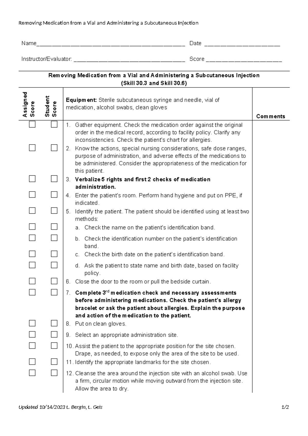 Removing Medication from a Vial and Administering a Subcutaneous