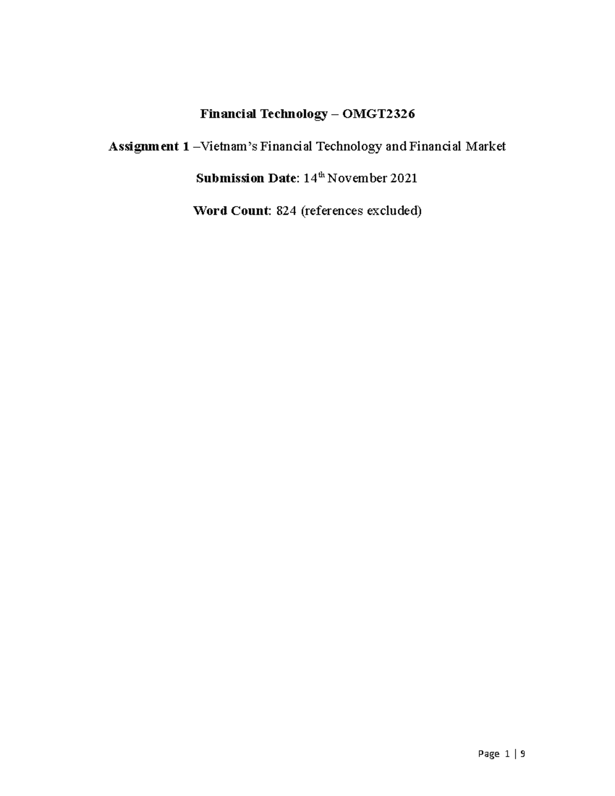 Assignment 1-OMGT2326 - Financial Technology - RMIT University Vietnam ...