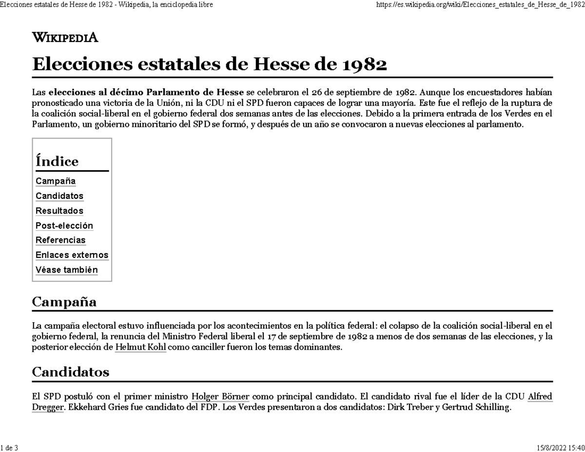 Elecciones estatales de Hesse de 1982 Wikipedia, la enciclopedia