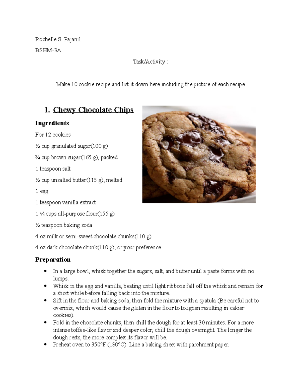 Cookies Activity - Rochelle S. Pajanil BSHM-3A Task/Activity : Make 10 ...