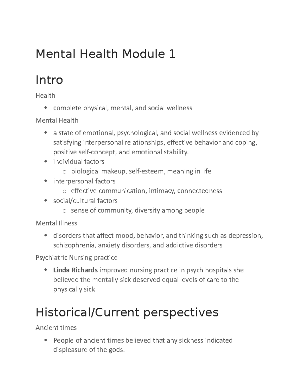 Mental Health Module 1 - Notes taken from the realizeits - Mental ...