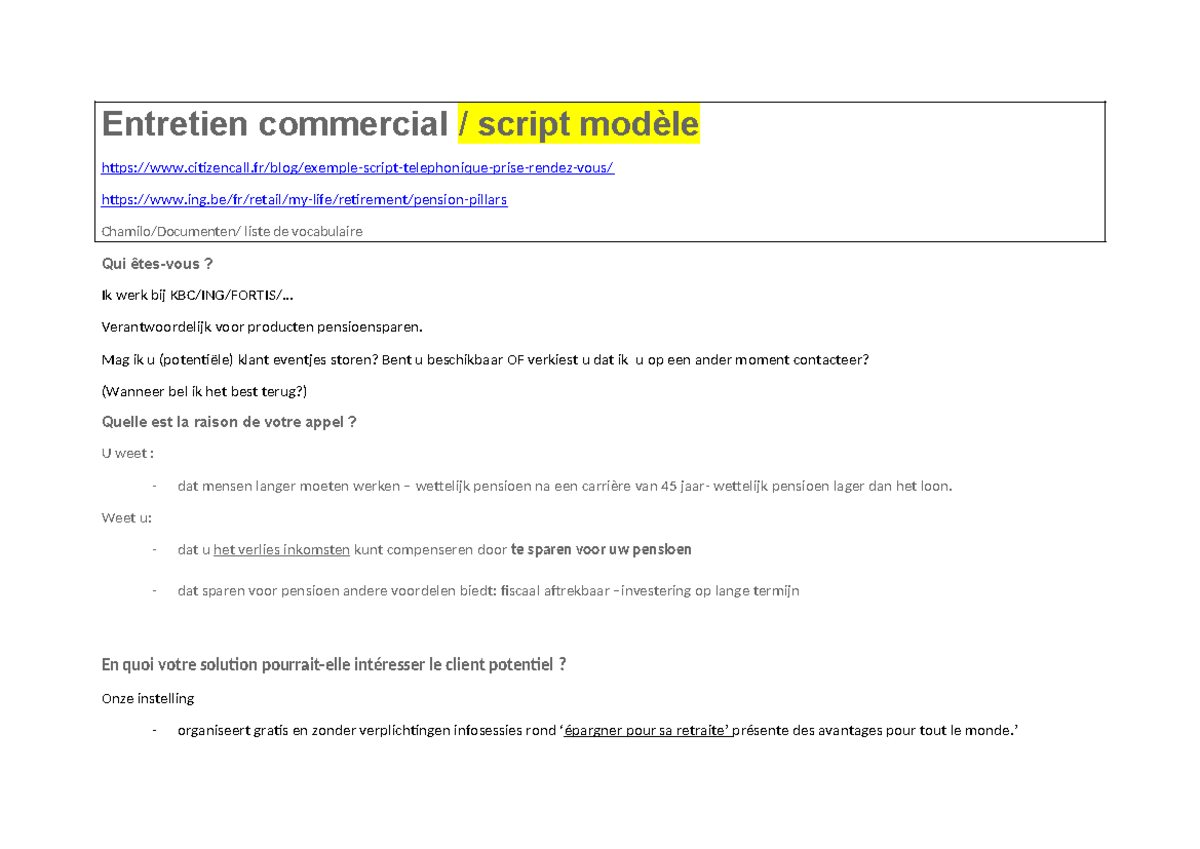Entretien commercial script telephonique modele etudiant - professeur ...