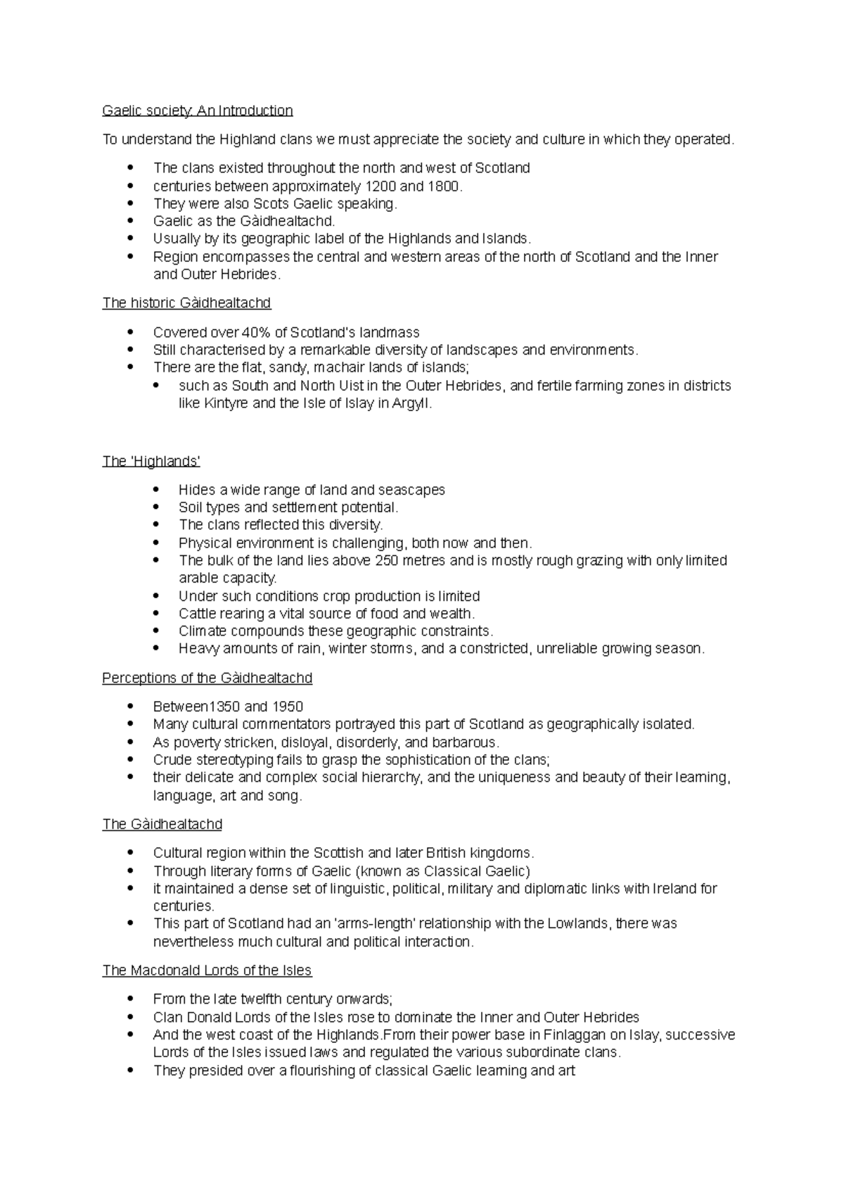 Gaelic society- week 2 - lecture notes- Scotland - Gaelic society: An ...
