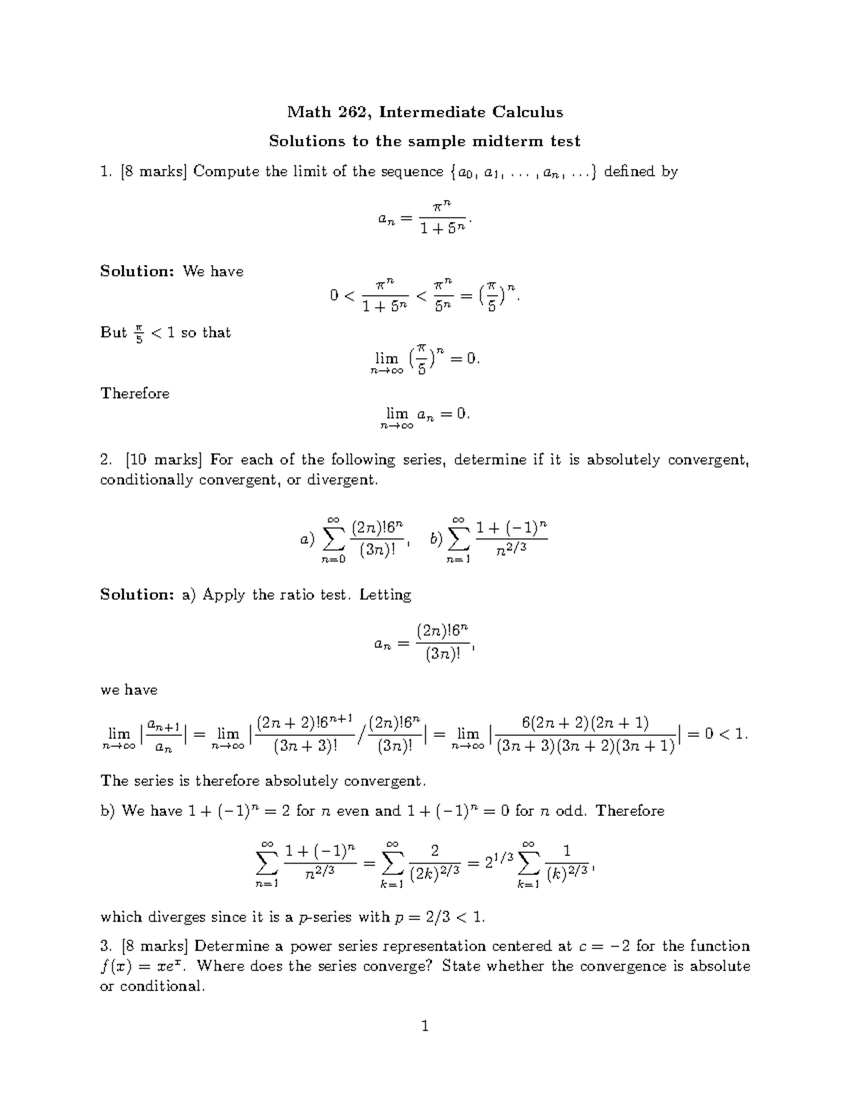 Fall 2015 Sample Midterm with solutions - Math 262, Intermediate ...