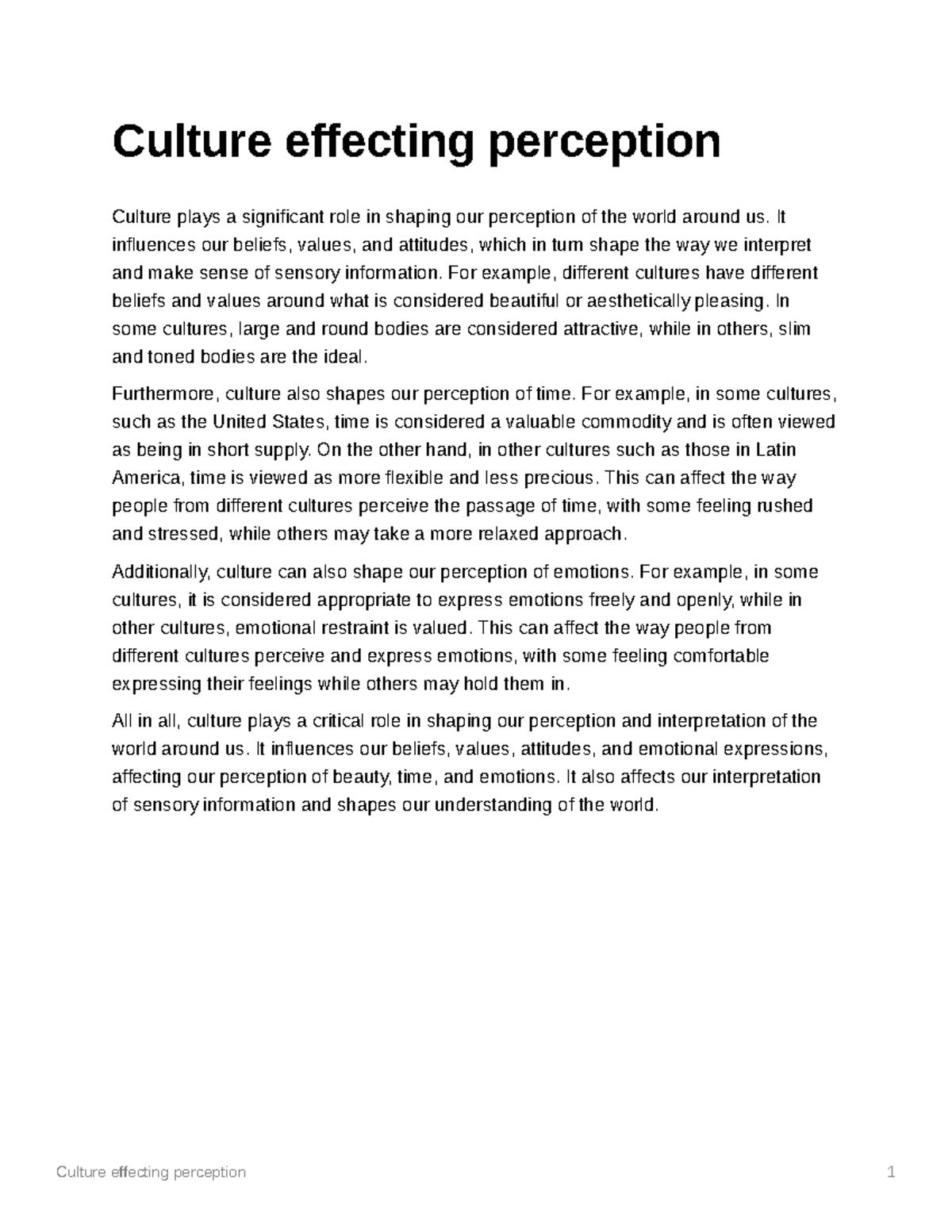 how does culture affect our perception of the world essay