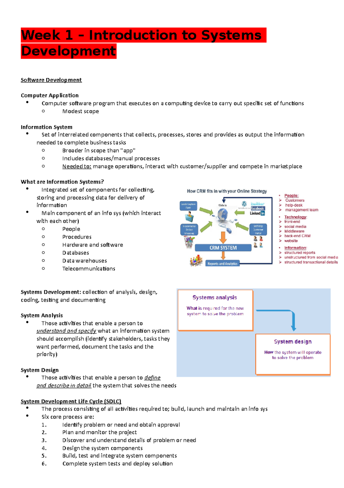 System Dev Exam Notes - Week 1 – Introduction to Systems Development ...