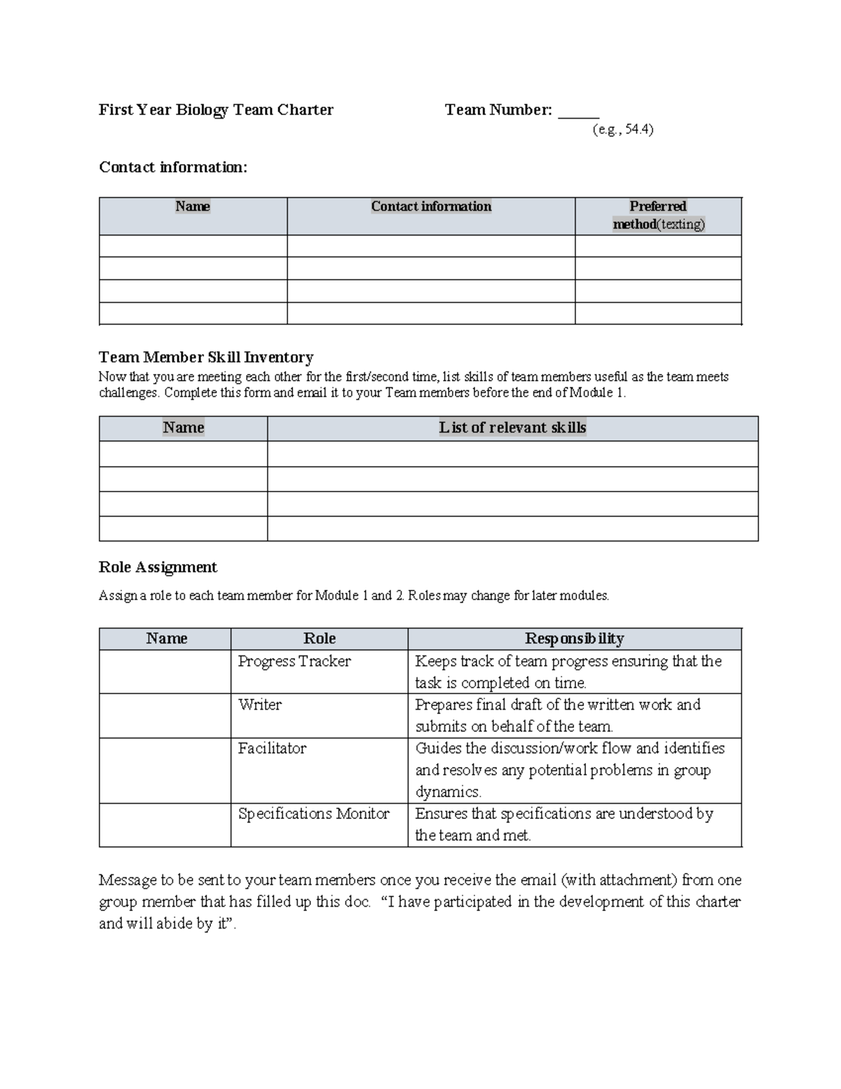 FYBio+Group+Charter+Template - First Year Biology Team Charter Team ...