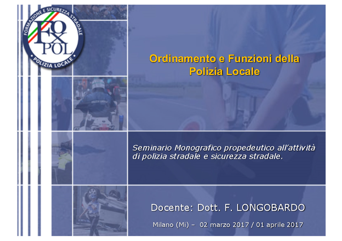 Ordinamento E Funzioni Della Polizia Locale - Sicurezza Urbana ...