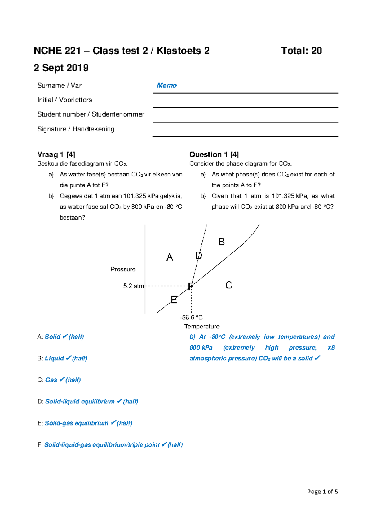 Klastoets 2 MEMO - NCHE 221 – Class test 2 / Klastoets 2 Total: 20 2 ...