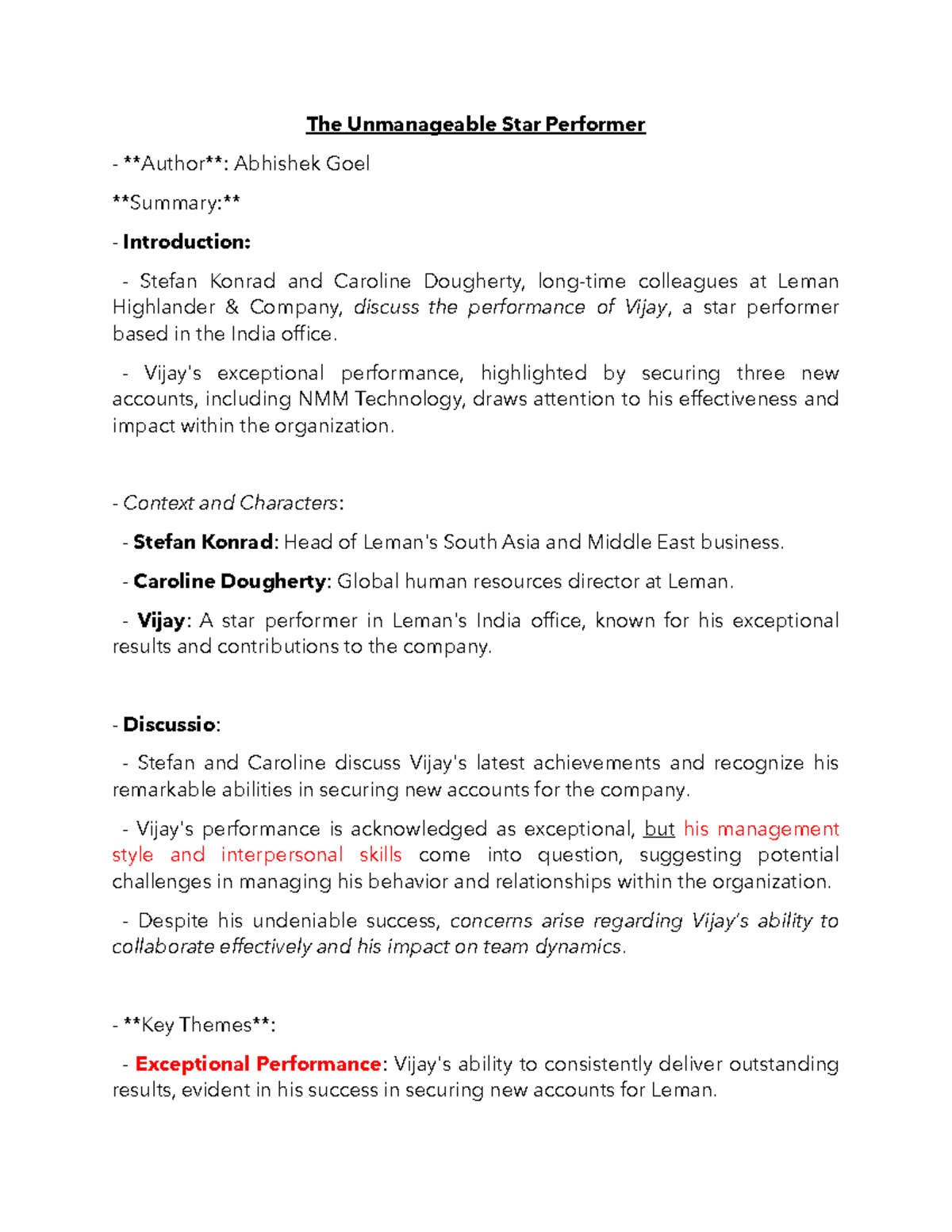 the unmanageable star performer case study solution pdf