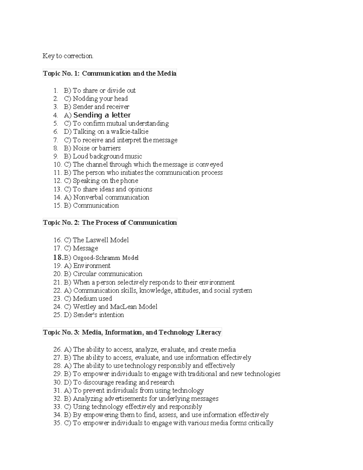 Key to correction for academic purpose Key to correction. Topic No