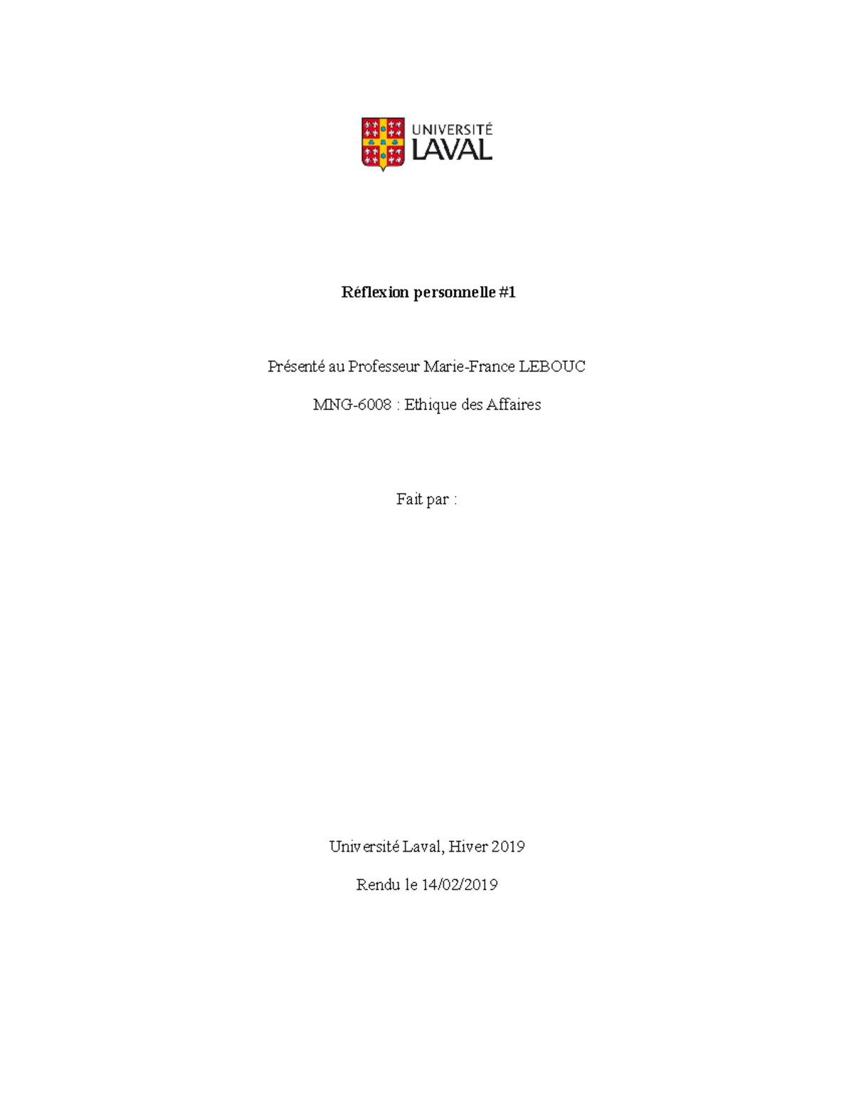 Reflexion Personnelle N 1 Copie Reflexion Personnelle Presente Au Professeur Marie France Studocu