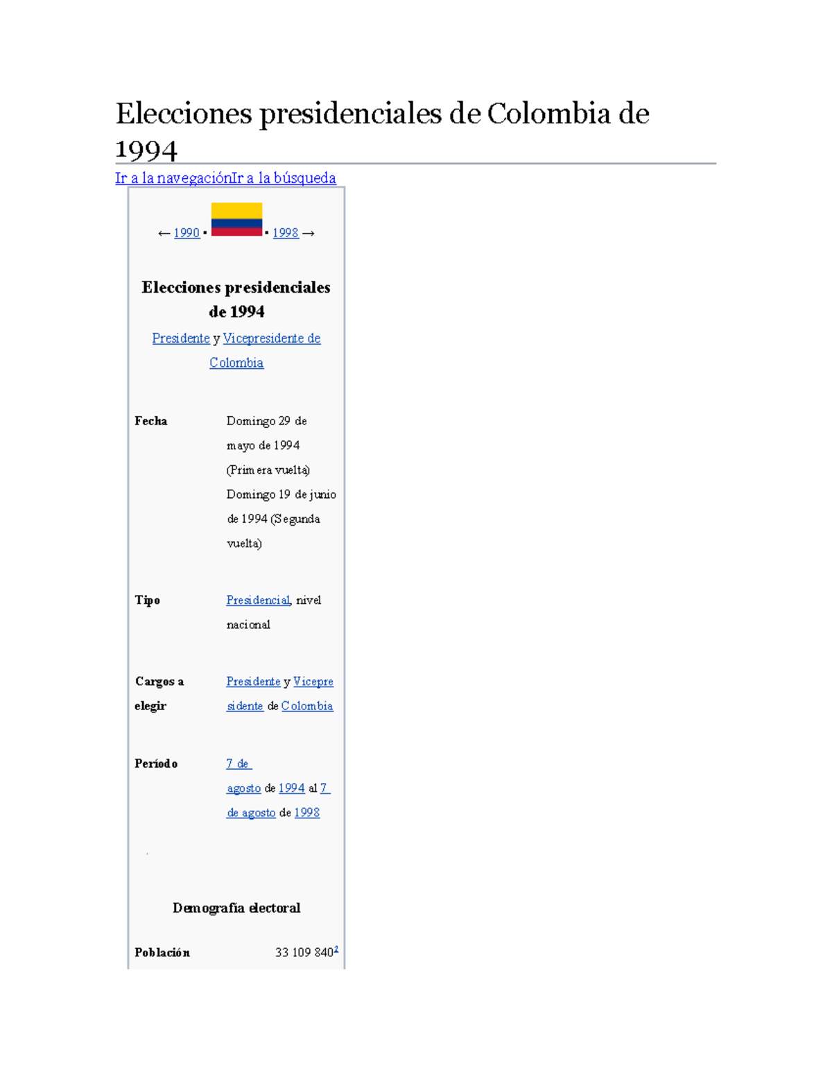 Elecciones presidenciales de Colombia de 1994 registrados 17 146 597
