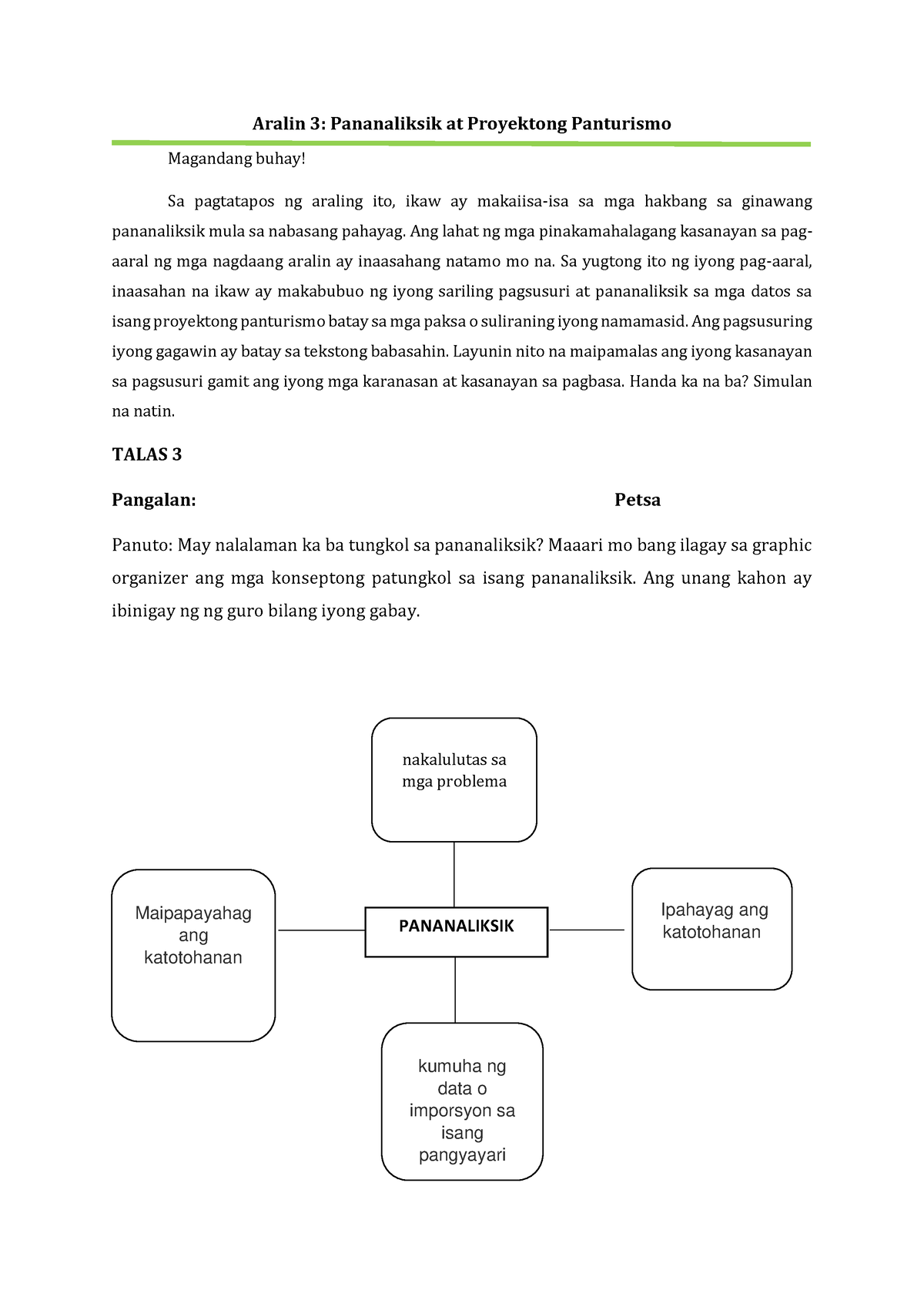 Aralin 3: Pananaliksik At Proyektong Panturismo - Aralin 3 ...