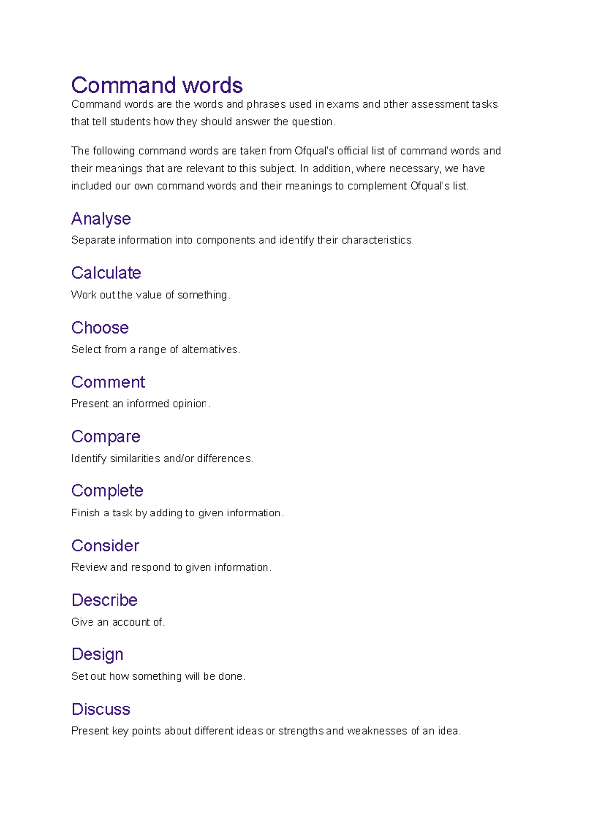 Command words - gtfdxhgh - Command words Command words are the words ...