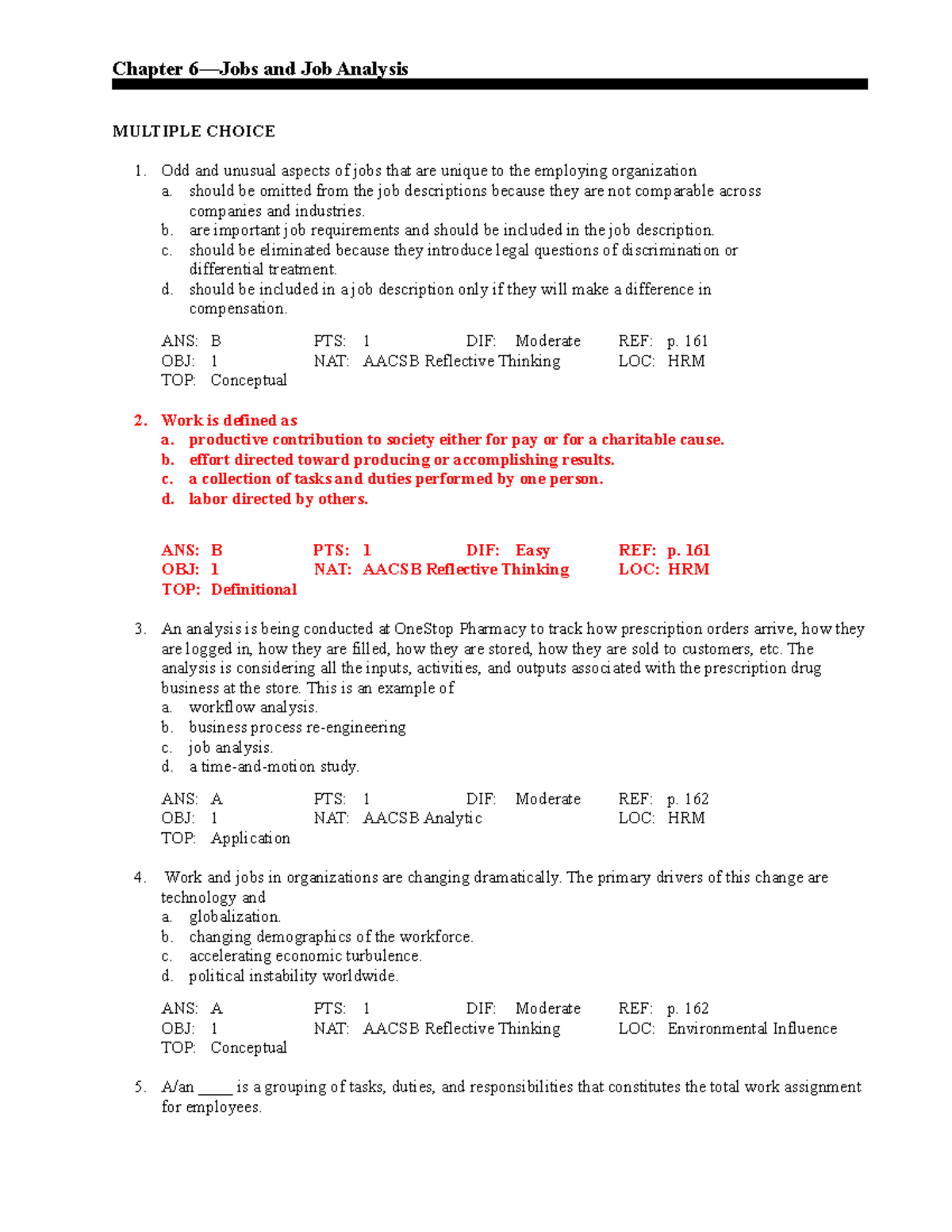 Exam 10 March 2020, questions and answers - Chapter 6—Jobs and Job ...