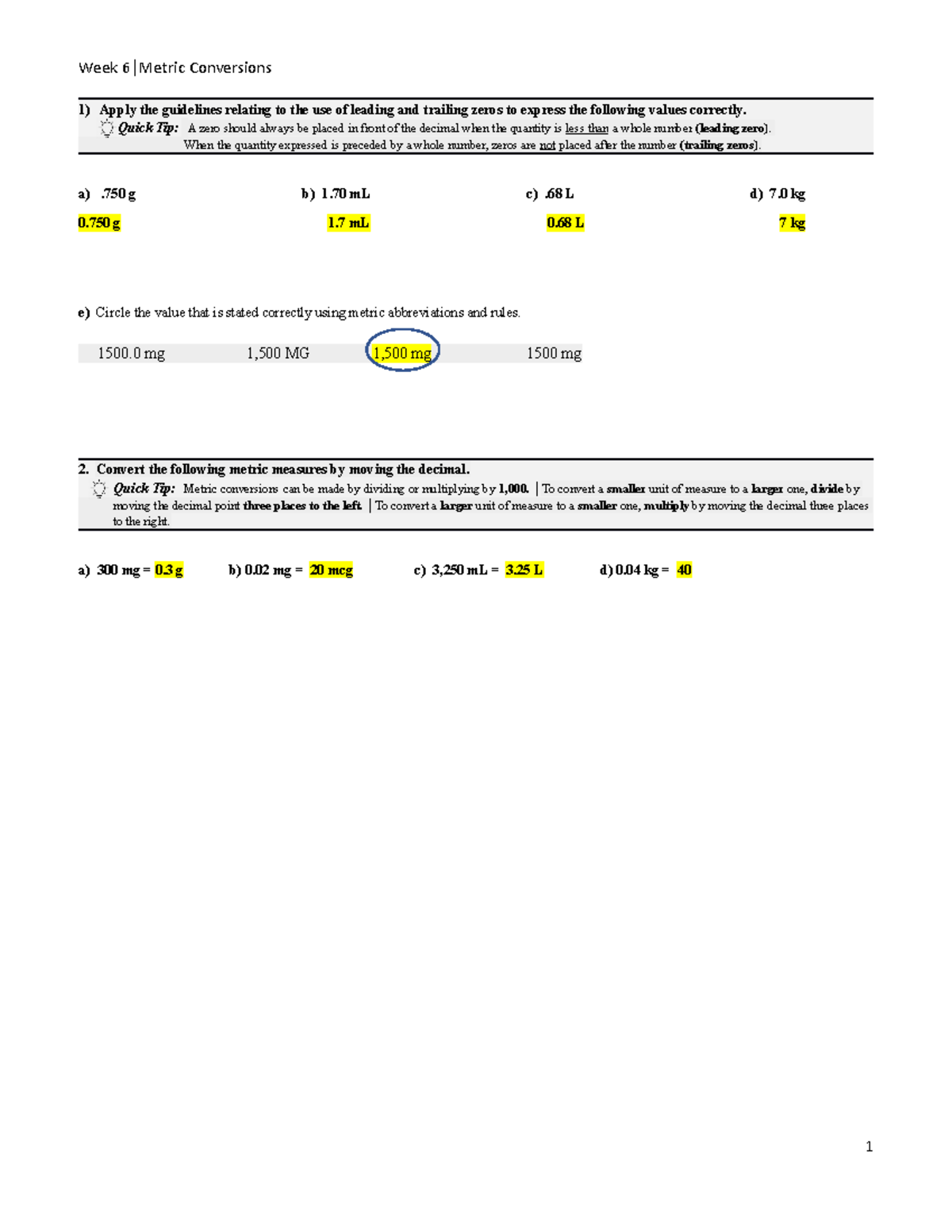 Wk06 metric conversions worksheet mcauley week 6 metric conversions 1