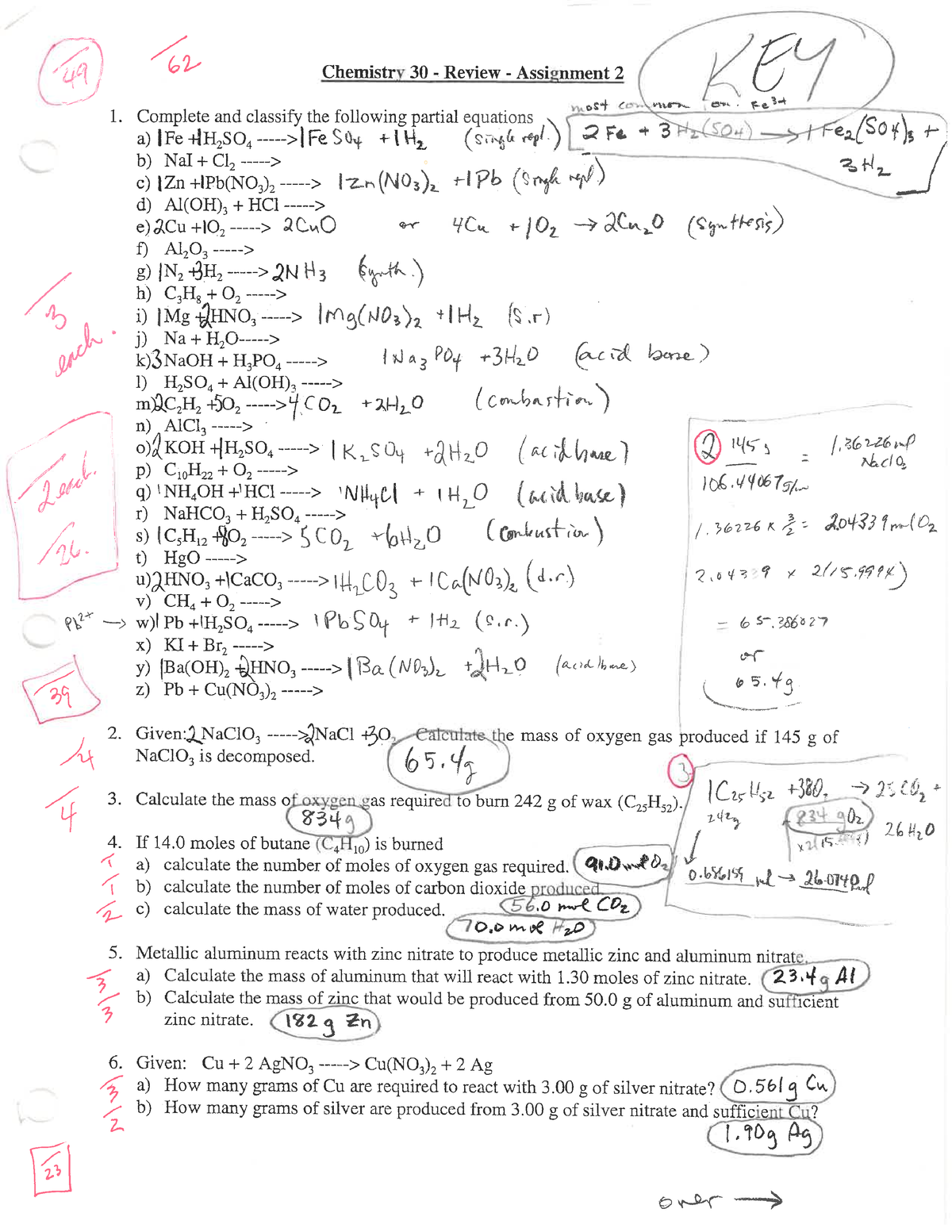 chemistry 30 assignment answer key