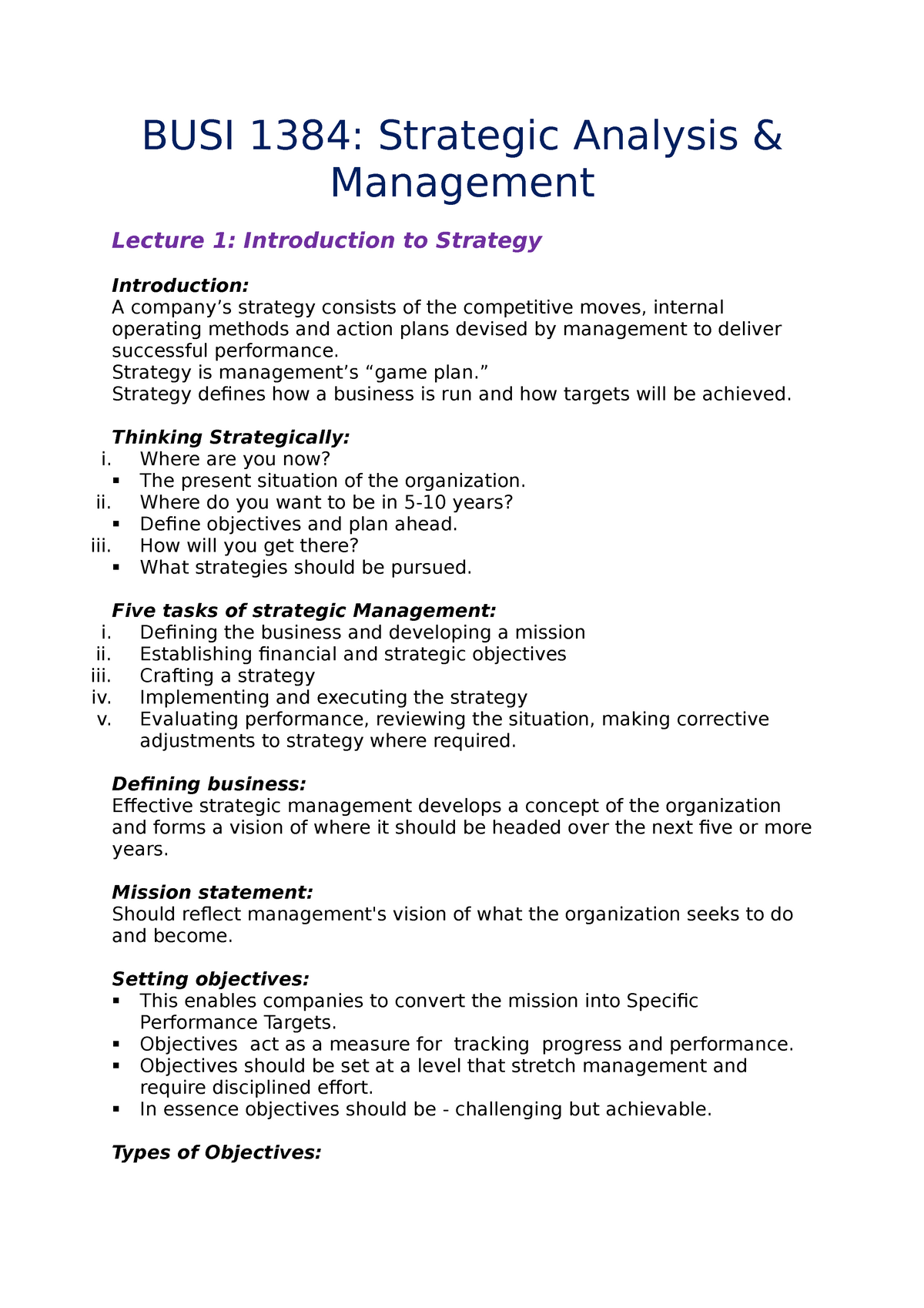 Strategic Analysis And Management - BUSI 1384: Strategic Analysis ...