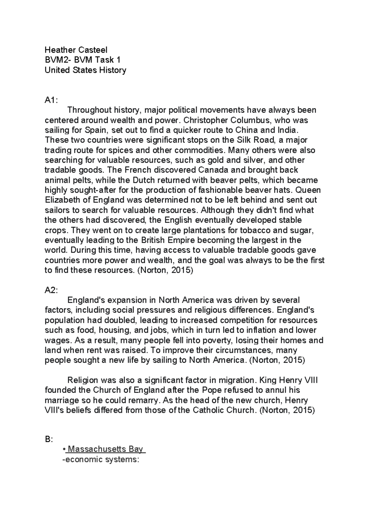 task one us history - Heather Casteel BVM2- BVM Task 1 United States ...