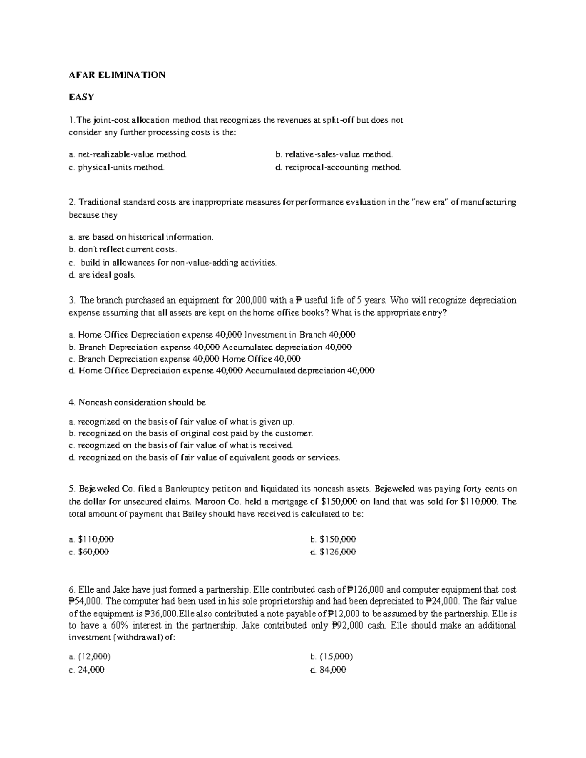 AFAR- Elimination - Afar elims - AFAR ELIMINATION EASY 1 joint-cost ...