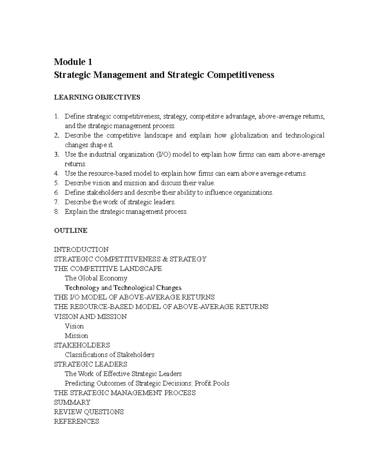 Module 1 - Strategic Management And Strategic Competitiveness - Module ...