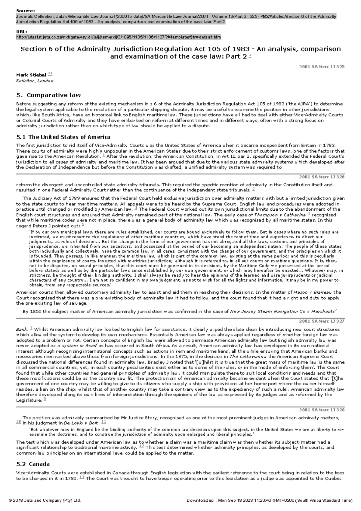 Section 6 of the Admiralty Jurisdiction Regulation Act 105 of 1983 An