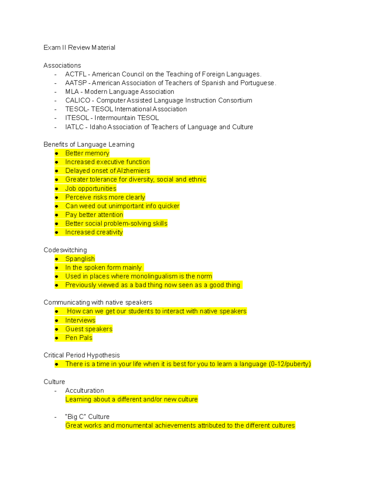 Copy of Exam II Review Material - Exam II Review Material Associations ...