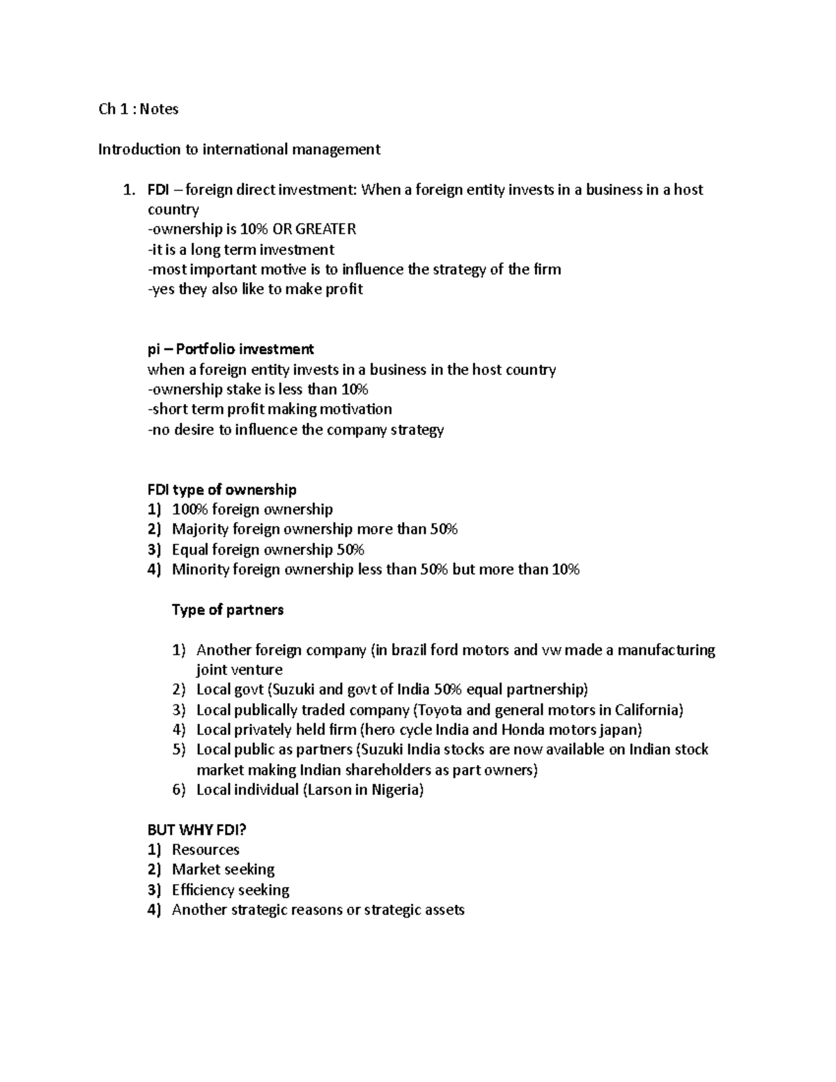 Class 1 Ch 1 international management - Ch 1 : Notes Introduction to ...
