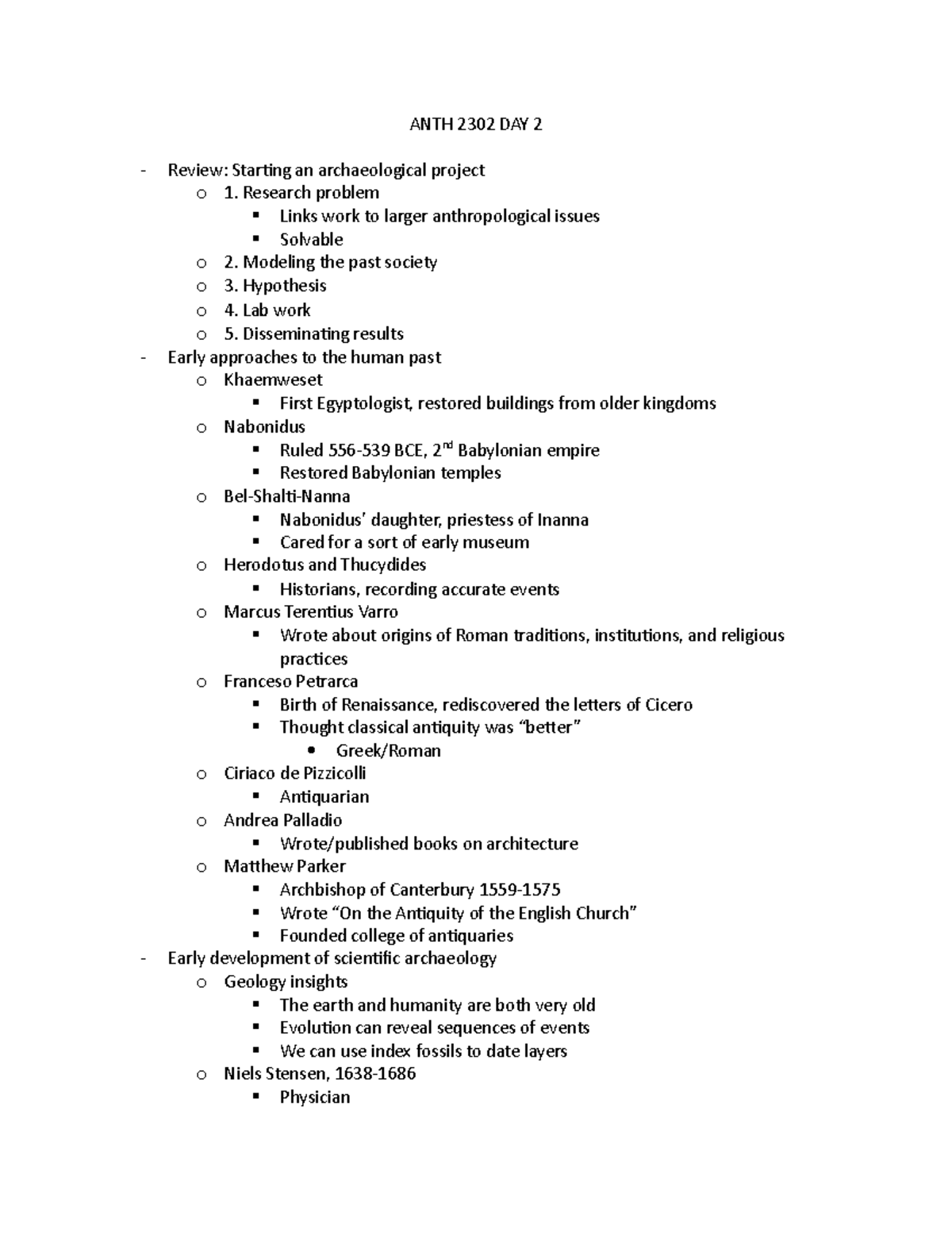 ANTH 2302 DAY 2 - Notes from the second Archaeology lecture. - ANTH ...