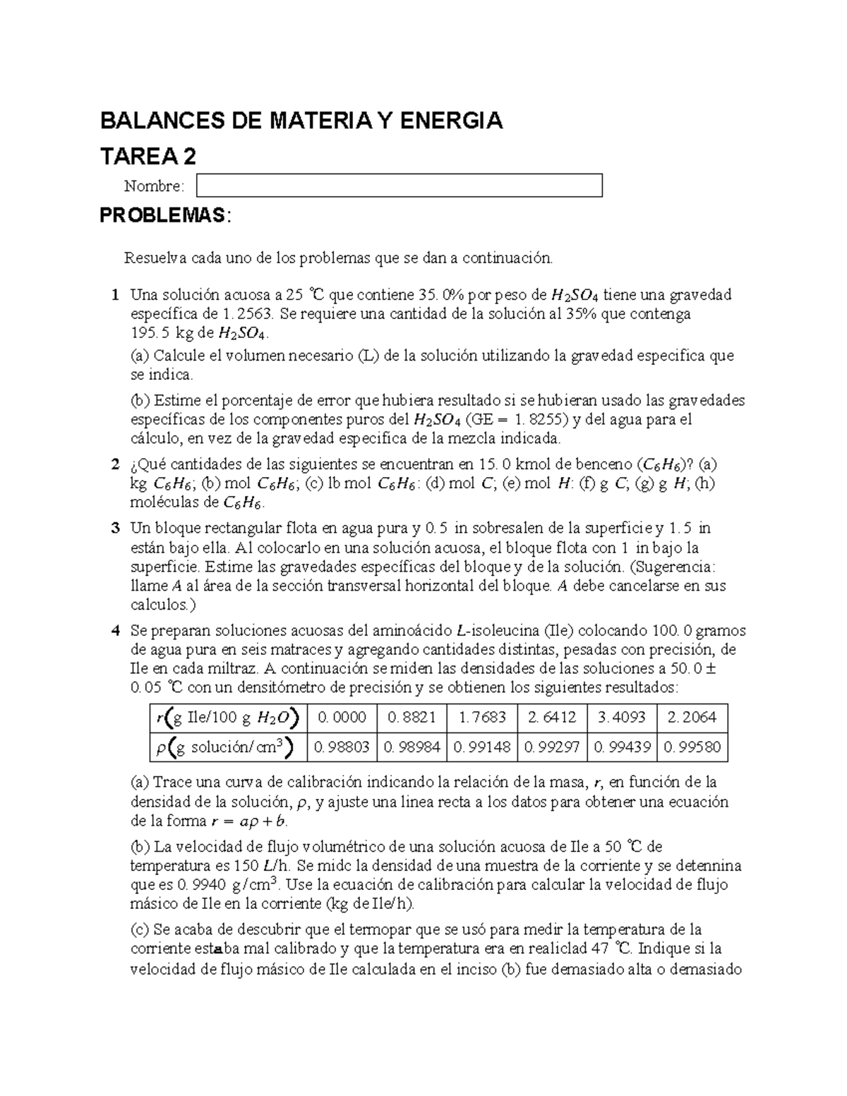 Bmy E 21b T02 Ejercicios Balance Materia Y Energia Balances De Materia Y Energia Tarea 2 3567