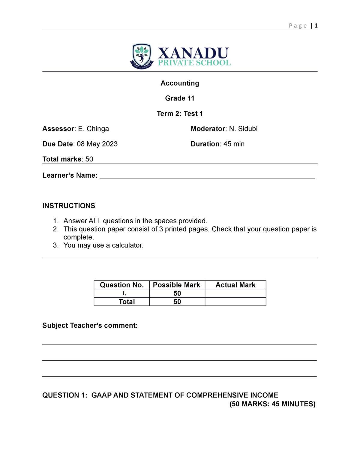 accounting grade 11 assignment term 2